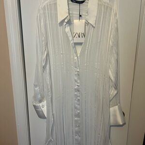 Zara Ivory Striped Long Sleeve Shirt